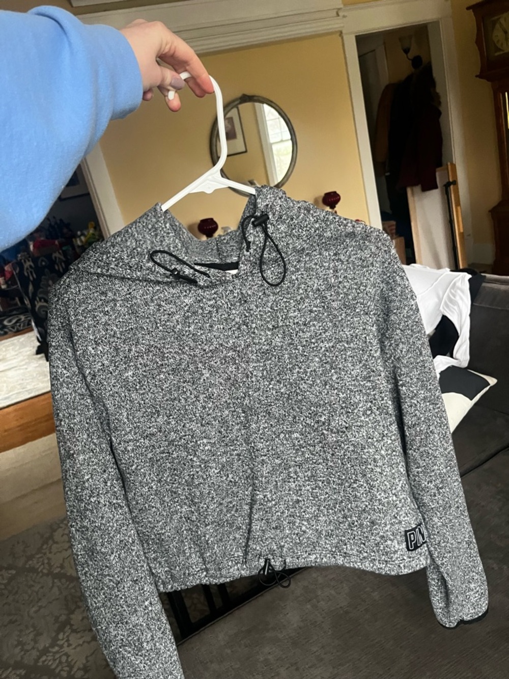 PINK Victoria's Secret Gray Marled Cropped Hoodie